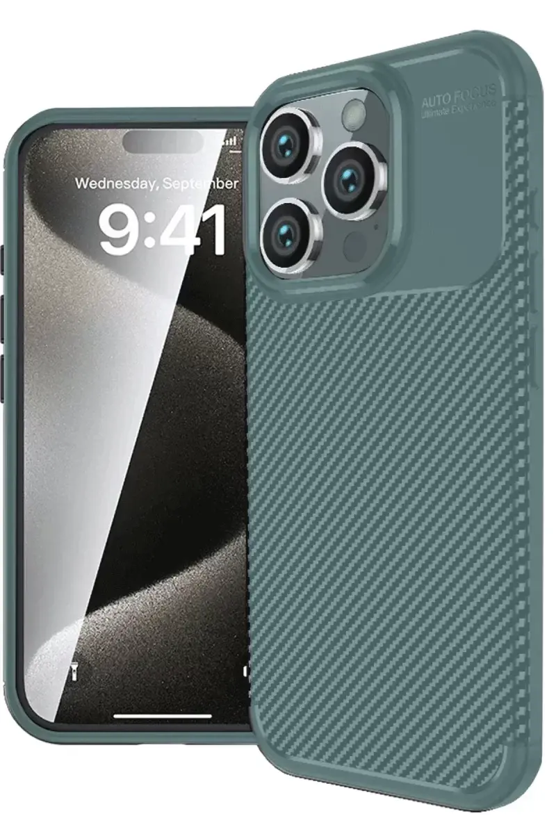 Newface İphone 16 Pro Max Kılıf Auto Focus Karbon Kapak - Koyu Yeşil