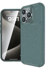 Newface İphone 16 Pro Max Kılıf Auto Focus Karbon Kapak - Koyu Yeşil