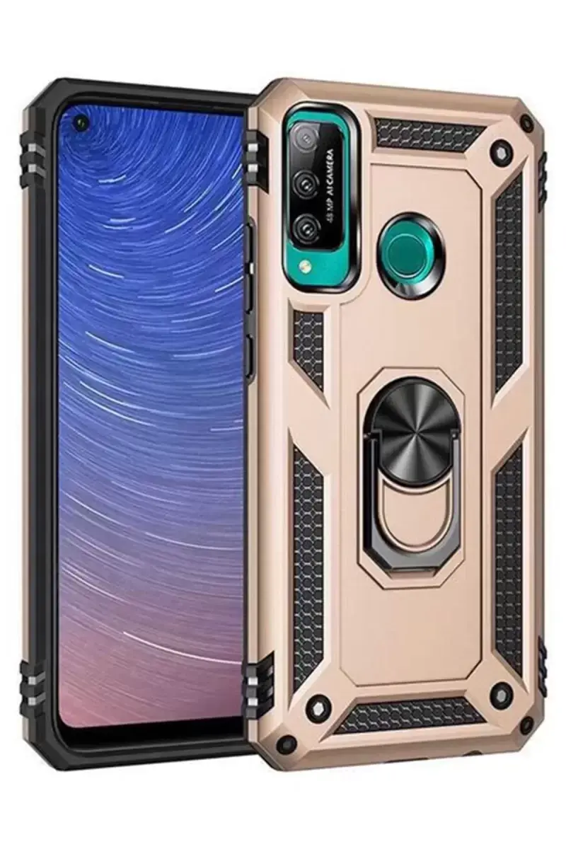 Newface Huawei P40 Lite E Kılıf Sofya Yüzüklü Silikon Kapak - Gold