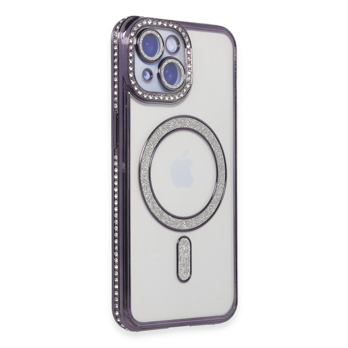İphone 15 Kılıf Joke Simli Magneticsafe Kılıf - Derin Mor