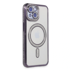 İphone 15 Kılıf Joke Simli Magneticsafe Kılıf - Derin Mor