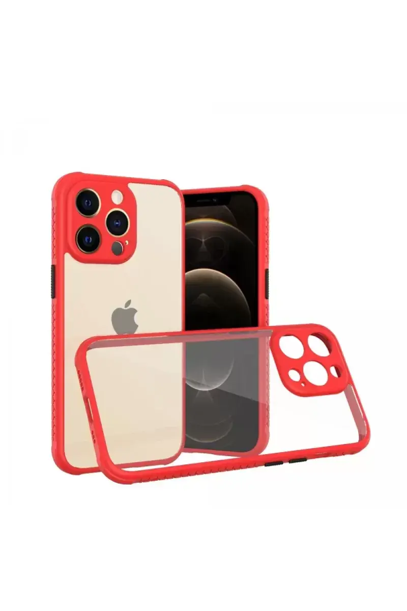 Newface İphone 13 Pro Kılıf Miami Şeffaf Silikon - Kırmızı