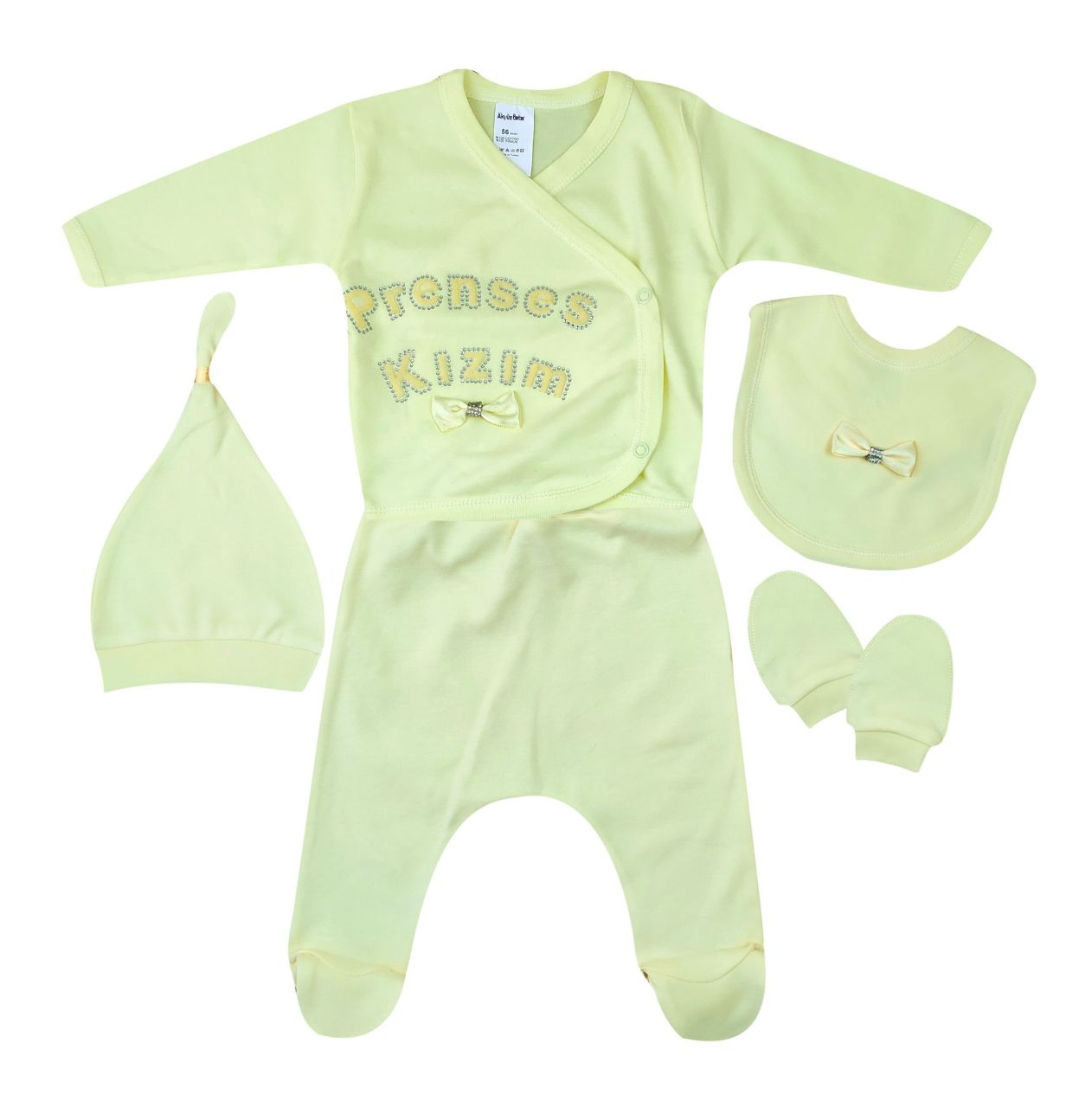 AyBaby AY536 Prenses Kızım 5Li Bebek Zıbın Seti 0-3 Ay - Sarı