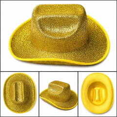 Parlak Altın Gold Kovboy Şapka Kadın Erkek Parti Disco Festival Şapkası