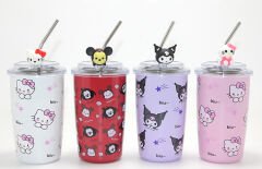 Sanrio Hello Kitty Ve Kuromi Figürlü Isı Muhafazalı Metal Pipetli Çelik Kupa