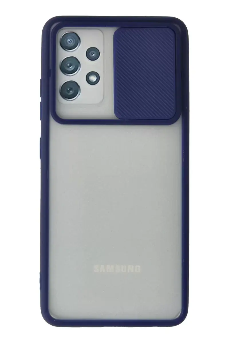 Newface Samsung Galaxy A72 Kılıf Palm Buzlu Kamera Sürgülü Silikon - Lacivert