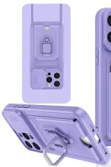 Newface Apple İphone 15 Pro Kılıf Zuma Kartvizitli Yüzüklü Silikon - Lila