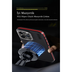 Joko  İphone 15 Pro Kılıf Aramid 600d Kevlar Karbon Fiber Magsafe Kapak - Gri