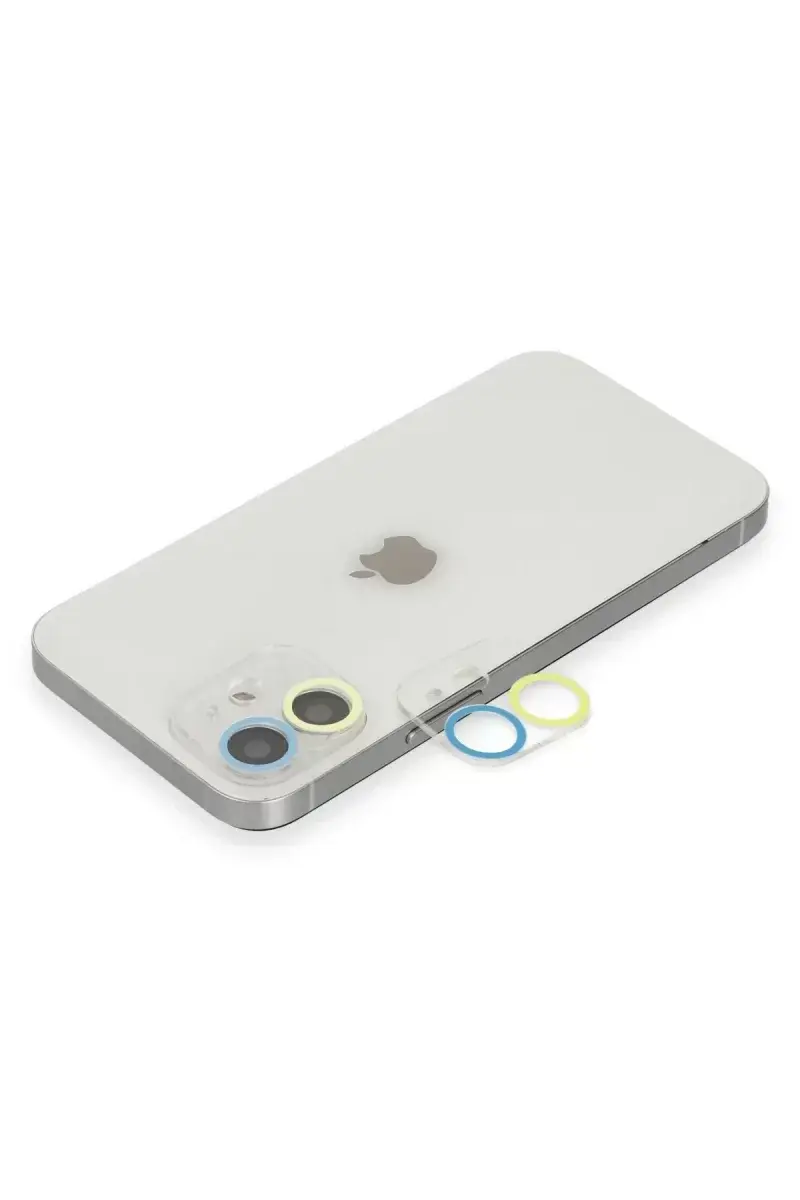 Newface İphone 12 Renkli Kamera Lens Koruma Cam - Sarı-mavi