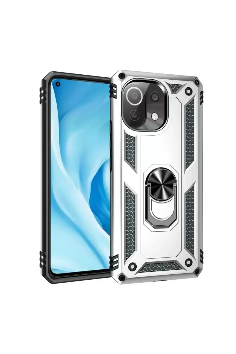 Newface Xiaomi Mi 11 Lite Kılıf Sofya Yüzüklü Silikon Kapak - Gümüş