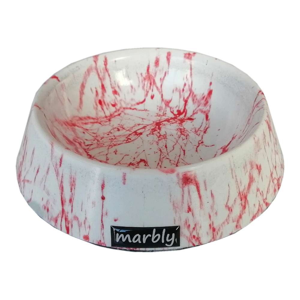 Marbly Kırmızı Beyaz Mermerit Köpek Mama Su Kabı 1000 ml