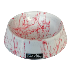 Marbly Kırmızı Beyaz Mermerit Köpek Mama Su Kabı 1000 ml