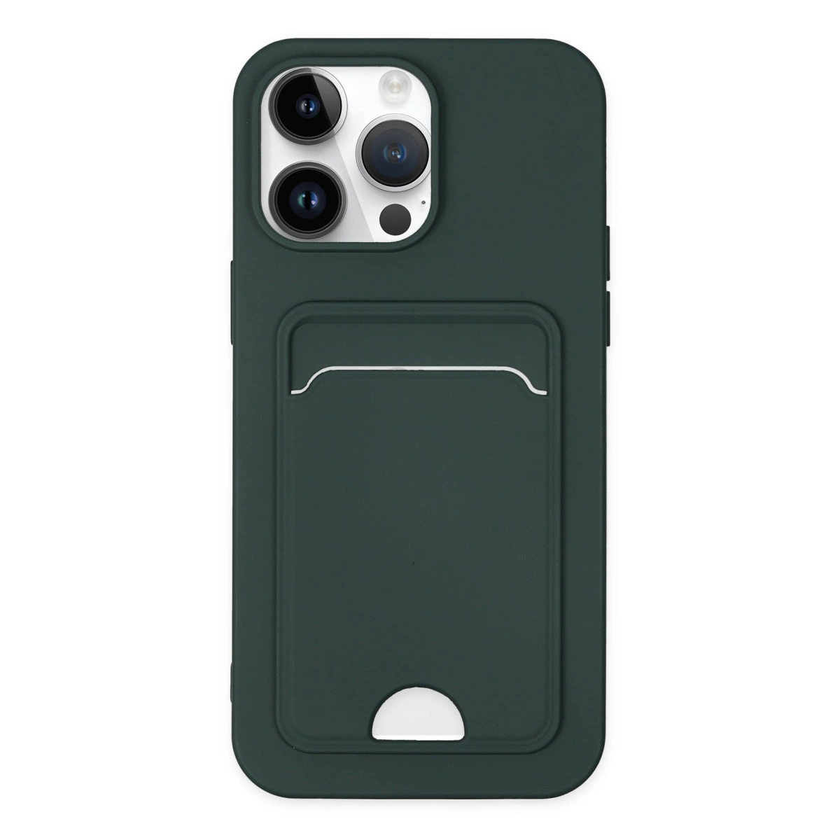 İphone 14 Pro Kılıf Kelvin Kartvizitli Silikon - Koyu Yeşil