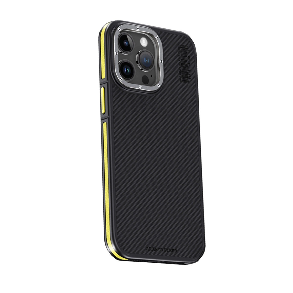 Joko  İphone 15 Pro Kılıf Aramid 600d Kevlar Karbon Fiber Magsafe Kapak - Sarı