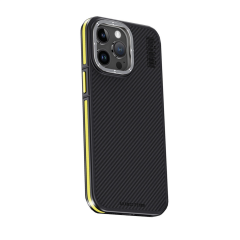 Joko  İphone 15 Pro Kılıf Aramid 600d Kevlar Karbon Fiber Magsafe Kapak - Sarı