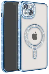 Newface İphone 15 Kılıf Joke Simli Magneticsafe Kılıf - Mavi