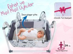 Jusso Cute Sheep Sallanır Bebek Beşiği + Cibinlik Tülü Hediyeli - Mint