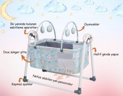Jusso Cute Sheep Sallanır Bebek Beşiği + Cibinlik Tülü Hediyeli - Mint
