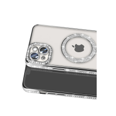 İphone 14 Kılıf Joke Simli Magneticsafe Kılıf - Gümüş