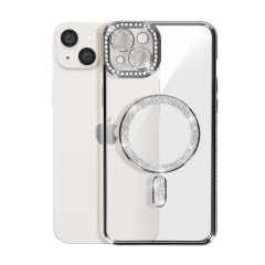 İphone 14 Kılıf Joke Simli Magneticsafe Kılıf - Gümüş