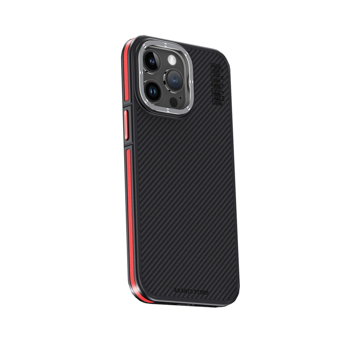 Joko  İphone 15 Pro Max Kılıf Aramid 600d Kevlar Karbon Fiber Magsafe Kapak - Kırmızı