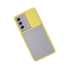 Samsung Galaxy S21 Fe Kılıf Palm Buzlu Kamera Sürgülü Silikon - Sarı