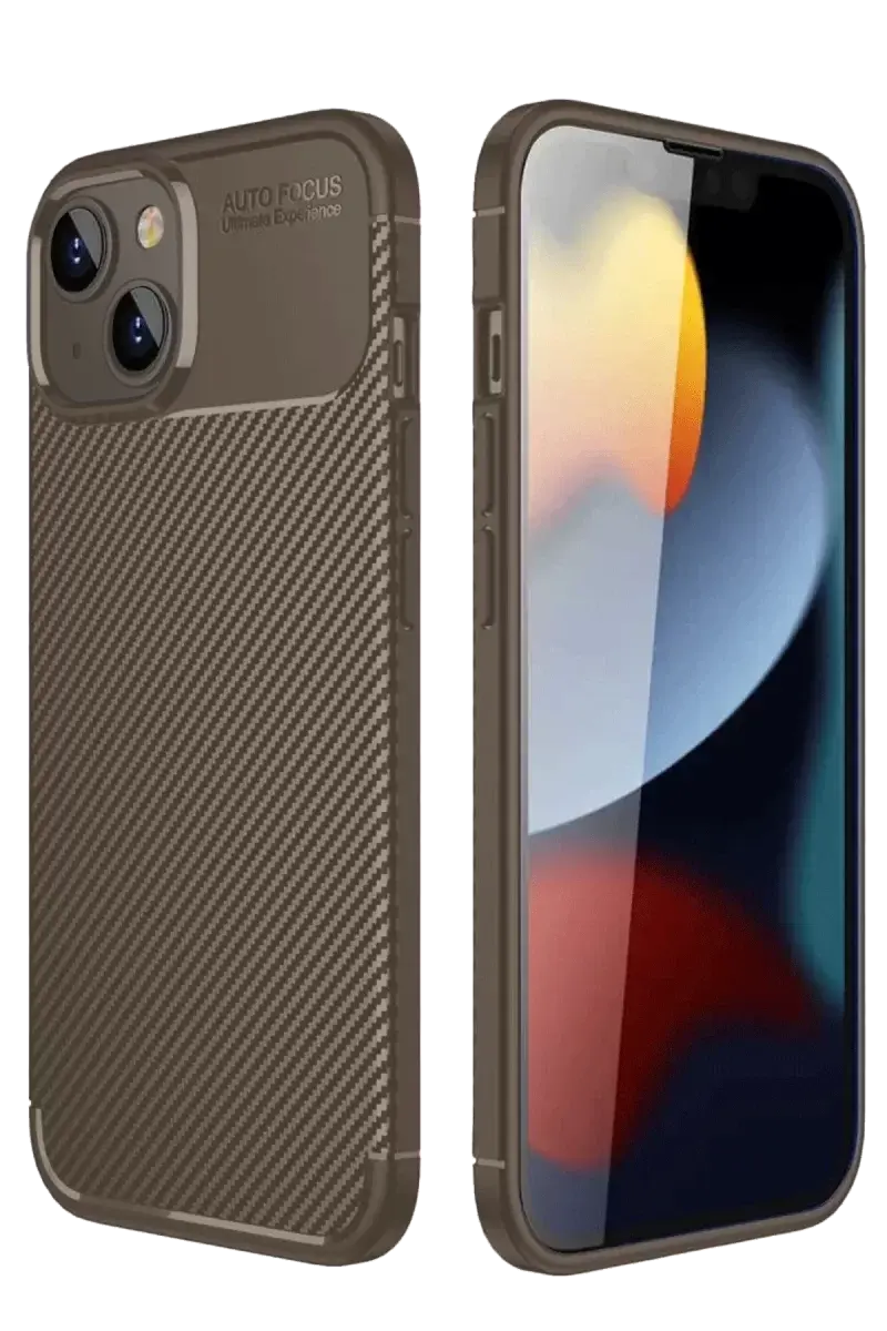 Newface İphone 14 Kılıf Auto Focus Karbon Kapak - Kahverengi