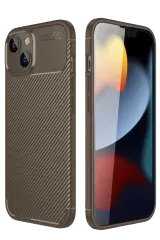 Newface İphone 14 Kılıf Auto Focus Karbon Kapak - Kahverengi