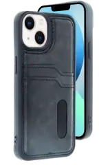 Newface İphone 14 Kılıf Sara Kartvizitli Deri Kılıf - Siyah