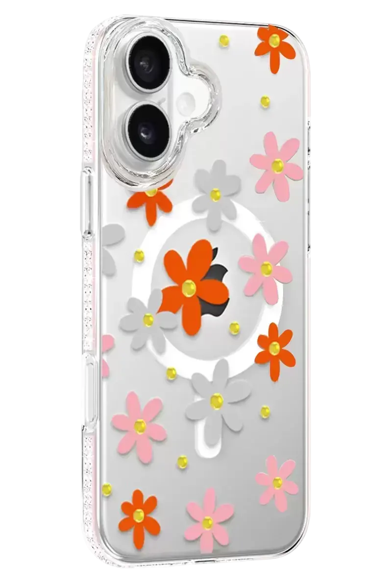 Joko Apple İphone 16 Floral Magsafe Kapak - Turuncu