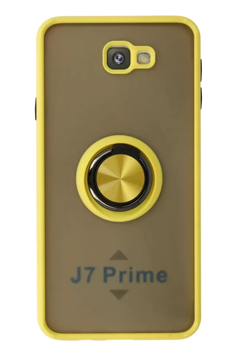 Newface Samsung Galaxy J7 Prime Kılıf Montreal Yüzüklü Silikon Kapak - Sarı