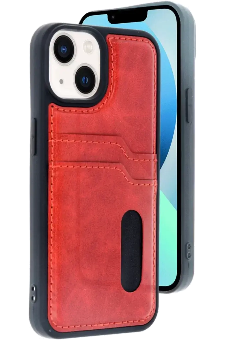 Newface İphone 14 Kılıf Sara Kartvizitli Deri Kılıf - Kırmızı