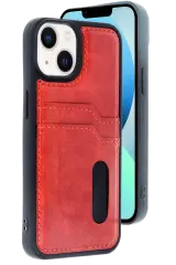 Newface İphone 14 Kılıf Sara Kartvizitli Deri Kılıf - Kırmızı