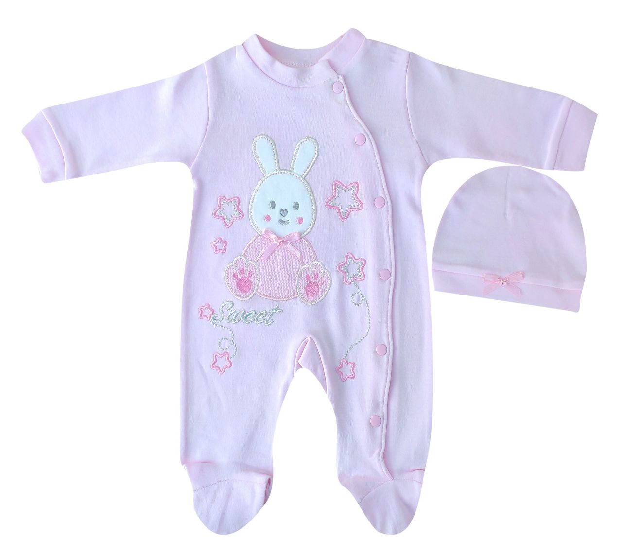 AyBaby AY118 Tavşan Desenli 2Li Bebek Tulumu 0-3 Ay - Pembe