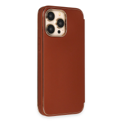 İphone 14 Pro Kılıf Dolpin Kapaklı - Kahverengi