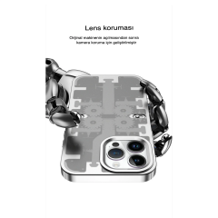 İphone 14 Pro Max Kılıf Mekanik Bumper Kapak - Gold