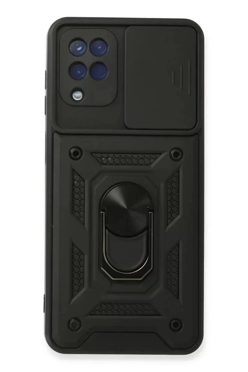 Newface Samsung Galaxy A22 Kılıf Pars Lens Yüzüklü Silikon - Siyah