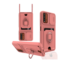 Xiaomi Redmi 9t Kılıf Zuma Kartvizitli Yüzüklü Silikon - Pembe