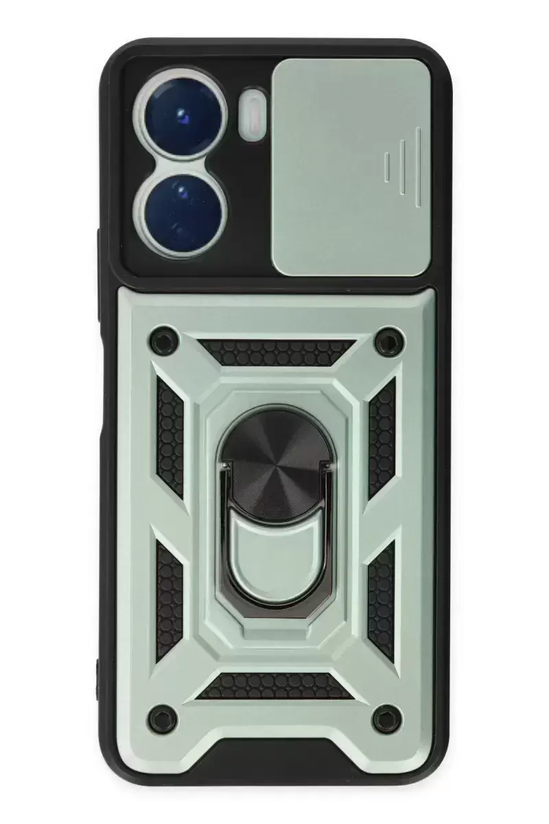 Newface Vivo Y16 Kılıf Pars Lens Yüzüklü Silikon - Yeşil