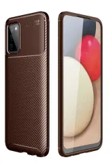 Newface Samsung Galaxy A02s Kılıf Auto Focus Karbon Kapak - Kahverengi