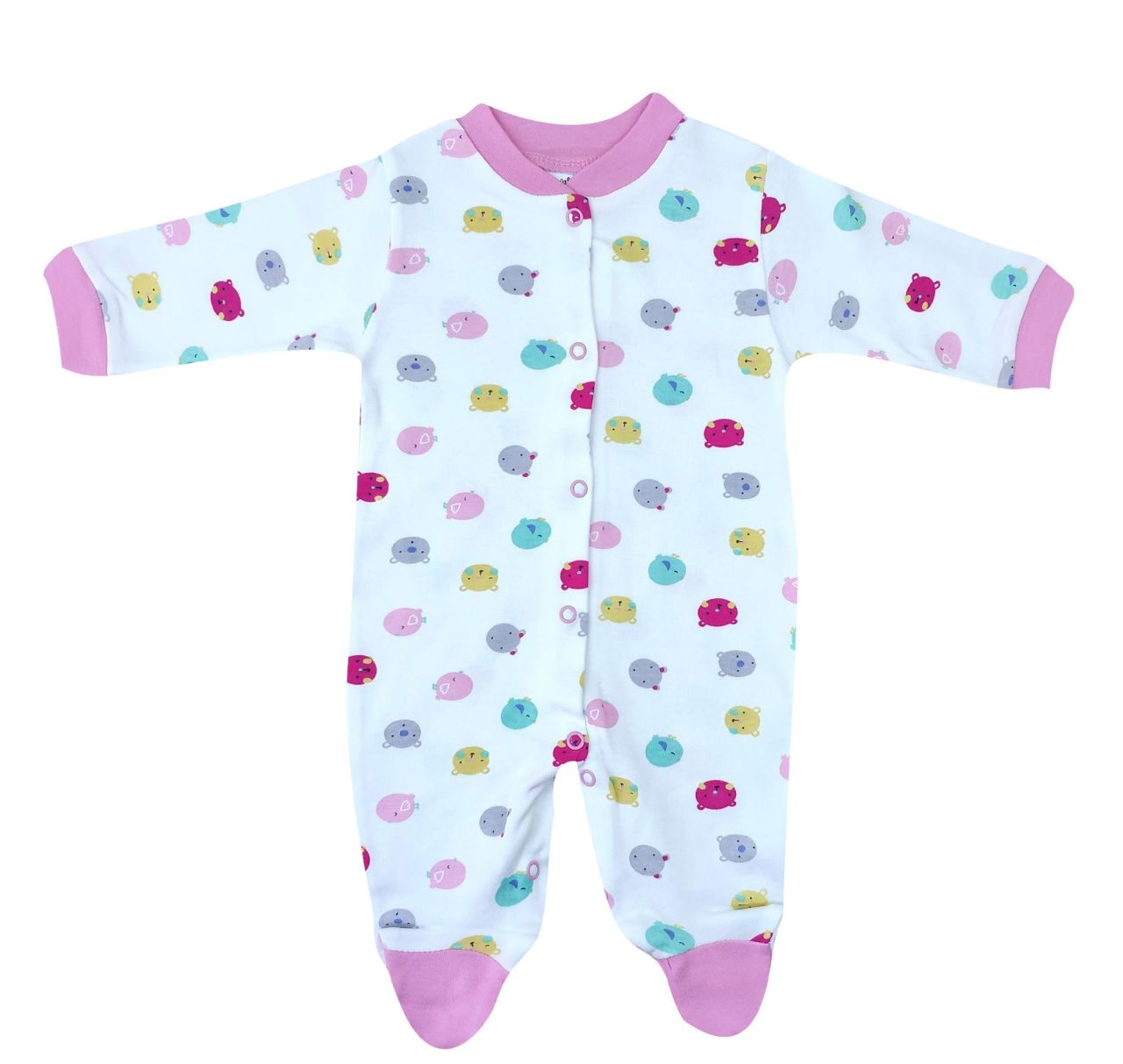 AyBaby AY091 Ayıcık Desenli Bebek Tulumu 0-3 Ay - Pembe