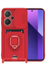 Newface Xiaomi Redmi Note 13 Pro Plus Kılıf Zuma Kartvizitli Yüzüklü Silikon - Kırmızı