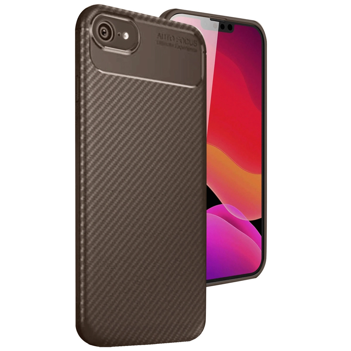 İphone 16e Kılıf Auto Focus Karbon Kapak - Kahverengi