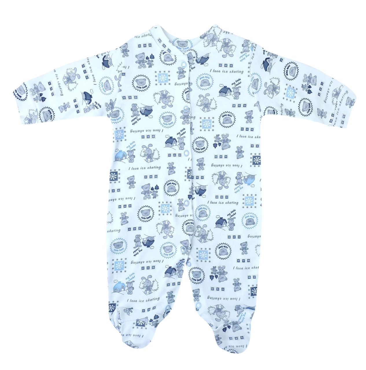 AyBaby AY086 Ayı Tavşan Desenli Bebek Tulumu 0-3 Ay - Beyaz