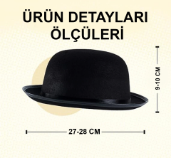 Charlie Chaplin Stil Yetişkin Şapkası – Siyah Melon Parti Şapkası