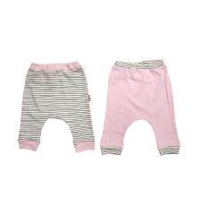 AyBaby AY852 Manşetli Çizgili Bebek Tek Alt 2Li (0-3 Ay) - Pembe