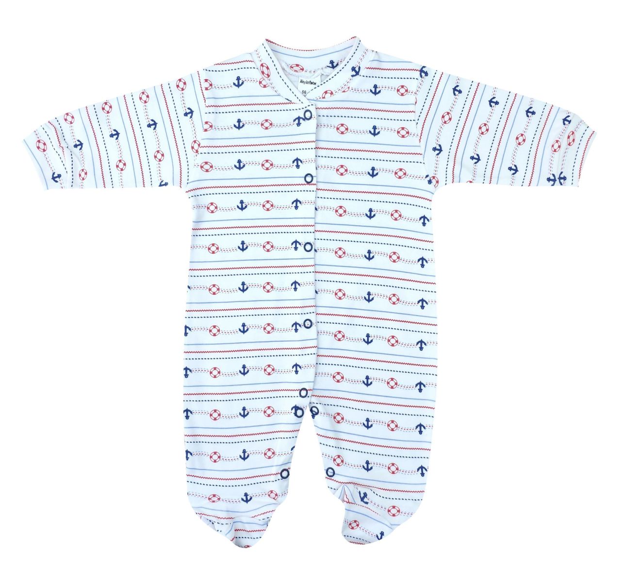 AyBaby AY087 Çapa Desenli Bebek Tulumu 0-3 Ay - Beyaz