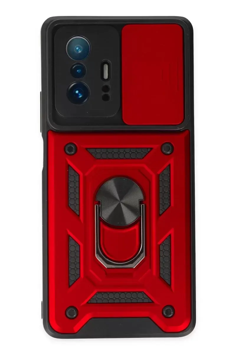 Newface Xiaomi Mi 11t Pro Kılıf Pars Lens Yüzüklü Silikon - Kırmızı
