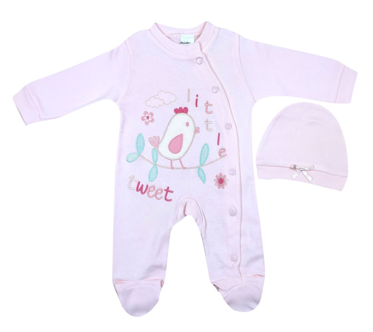 AyBaby AY066 Kuş Desenli 2Li Bebek Tulumu 0-3 Ay - Somon