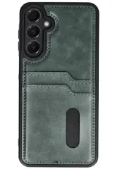 Newface Samsung Galaxy A16 5g Kılıf Sara Kartvizitli Deri Kılıf - Koyu Yeşil